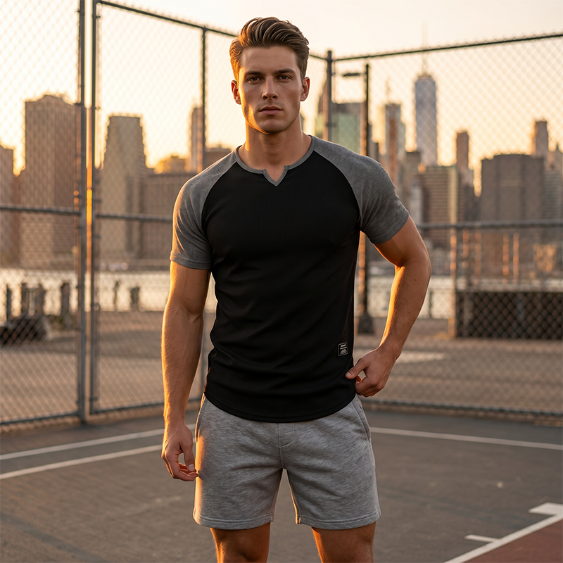 👕 Herren-Sport-T-Shirt mit Raglanärmeln – V-Ausschnitt, atmungsaktiv, schnell trocknend & hoch elastisch für Laufen & Training 🏃‍♂️💨