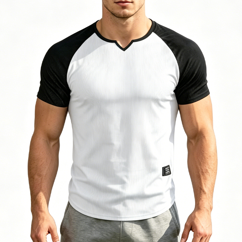 👕 Herren-Sport-T-Shirt mit Raglanärmeln – V-Ausschnitt, atmungsaktiv, schnell trocknend & hoch elastisch für Laufen & Training 🏃‍♂️💨