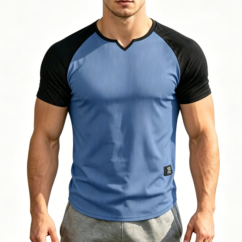 👕 Herren-Sport-T-Shirt mit Raglanärmeln – V-Ausschnitt, atmungsaktiv, schnell trocknend & hoch elastisch für Laufen & Training 🏃‍♂️💨