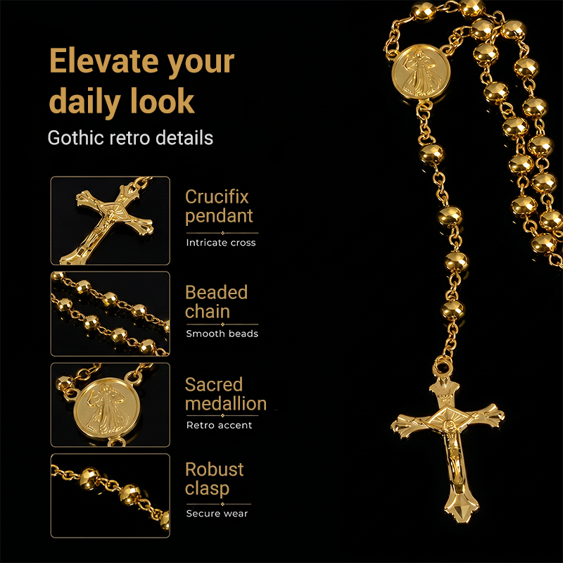 📿 Herren-Vintage-Halskette mit Kreuzanhänger & Perlen – robust, maskulin & ideal als modisches Accessoire für Alltag & besondere Anlässe 🖤
