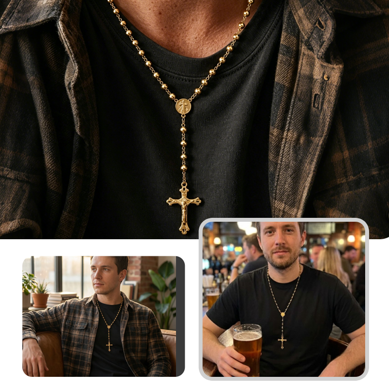 📿 Herren-Vintage-Halskette mit Kreuzanhänger & Perlen – robust, maskulin & ideal als modisches Accessoire für Alltag & besondere Anlässe 🖤