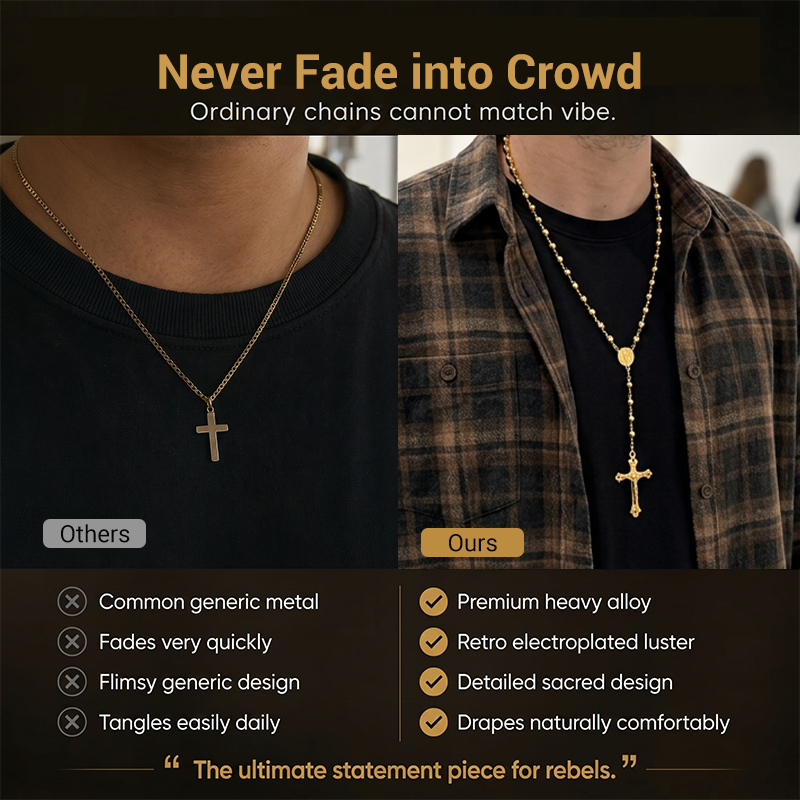 📿 Herren-Vintage-Halskette mit Kreuzanhänger & Perlen – robust, maskulin & ideal als modisches Accessoire für Alltag & besondere Anlässe 🖤