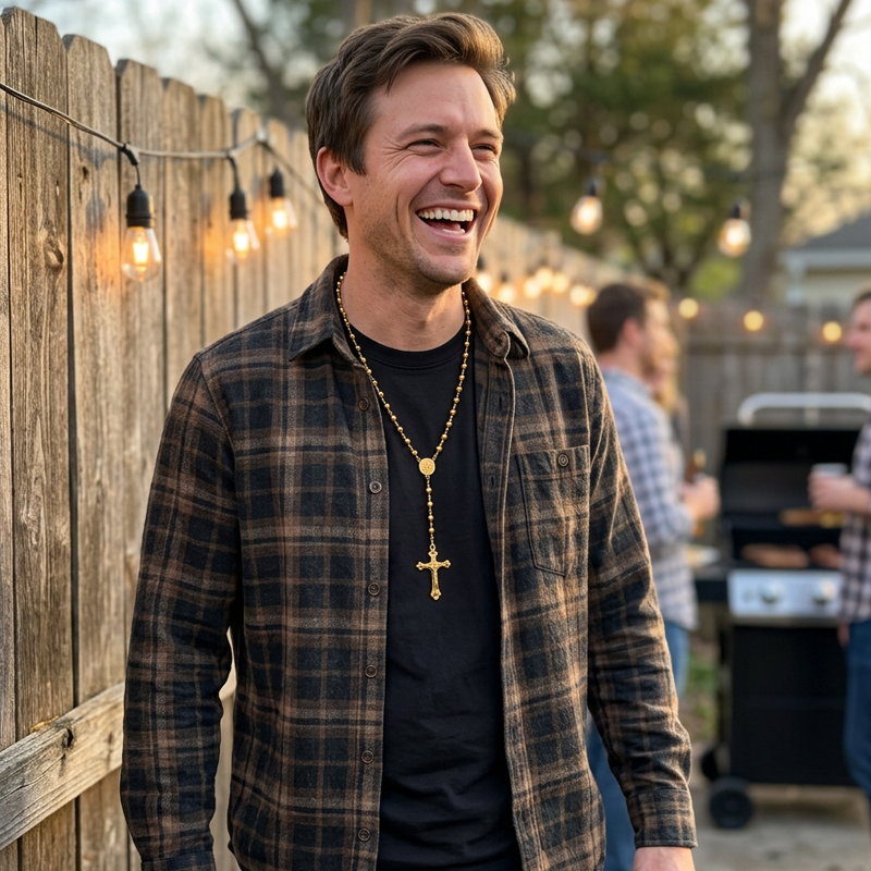 📿 Herren-Vintage-Halskette mit Kreuzanhänger & Perlen – robust, maskulin & ideal als modisches Accessoire für Alltag & besondere Anlässe 🖤