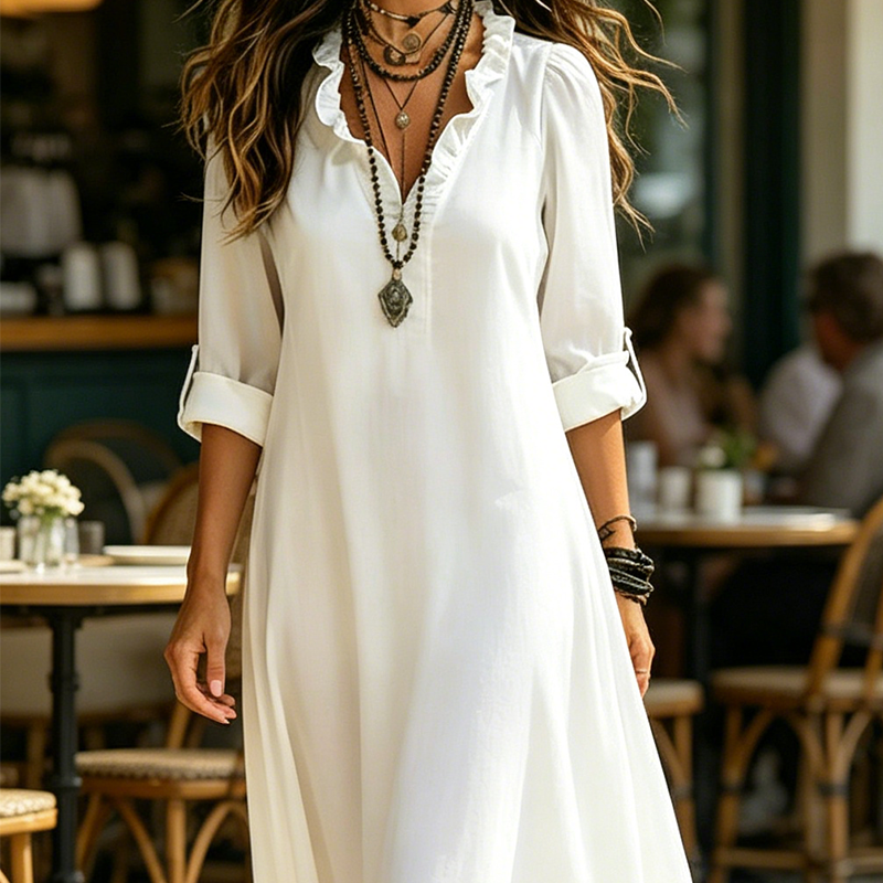 📢Mid-Season Sale: −50% nur für kurze Zeit⏰Bohème-Maxi-Kleid mit Rüschen & V-Ausschnitt