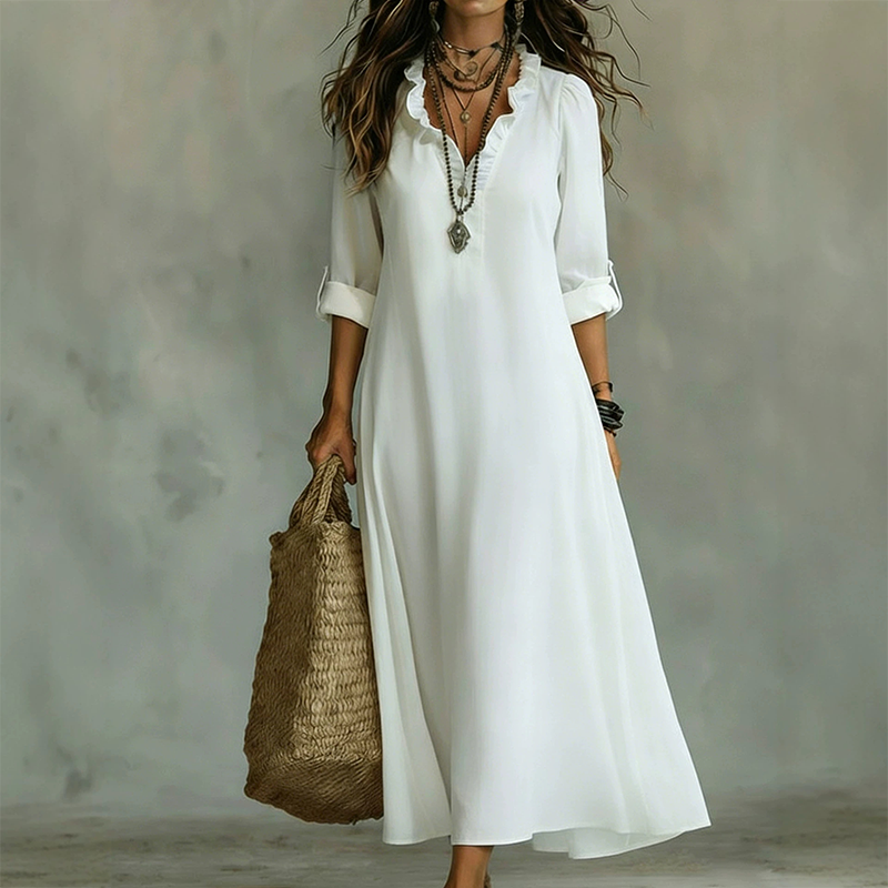 📢Mid-Season Sale: −50% nur für kurze Zeit⏰Bohème-Maxi-Kleid mit Rüschen & V-Ausschnitt
