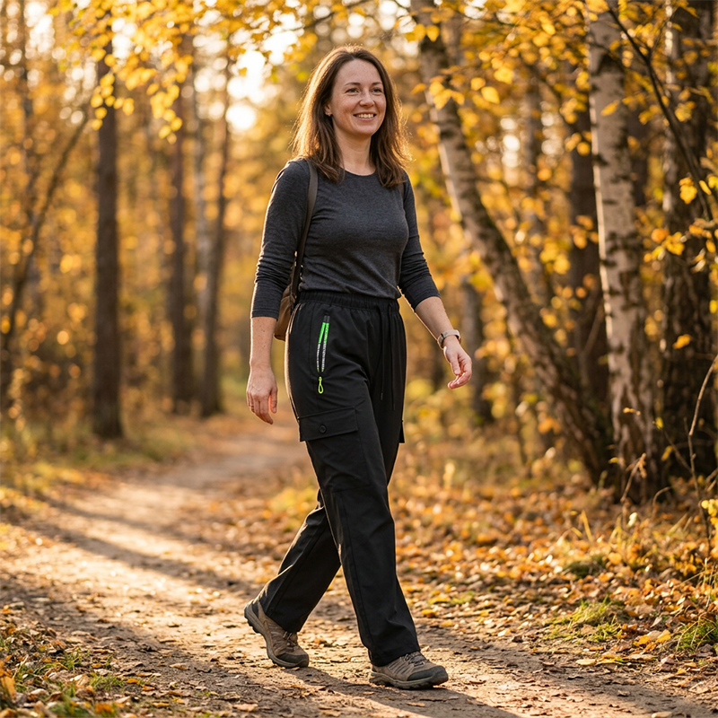 👖 Sportliche Cargohose für Damen – elastischer Bund, atmungsaktiv & mit vielen Taschen, ideal für Yoga, Reisen & Alltag 🧘‍♀️🌿