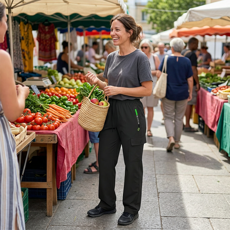 👖 Sportliche Cargohose für Damen – elastischer Bund, atmungsaktiv & mit vielen Taschen, ideal für Yoga, Reisen & Alltag 🧘‍♀️🌿