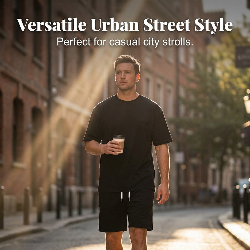 ⏰ Nur noch heute 50% Rabatt! 👕🩳 Herren Urban Freizeit-Set | Bedrucktes T-Shirt & Kordel-Shorts, bequem & vielseitig für Stadt & Freizeit