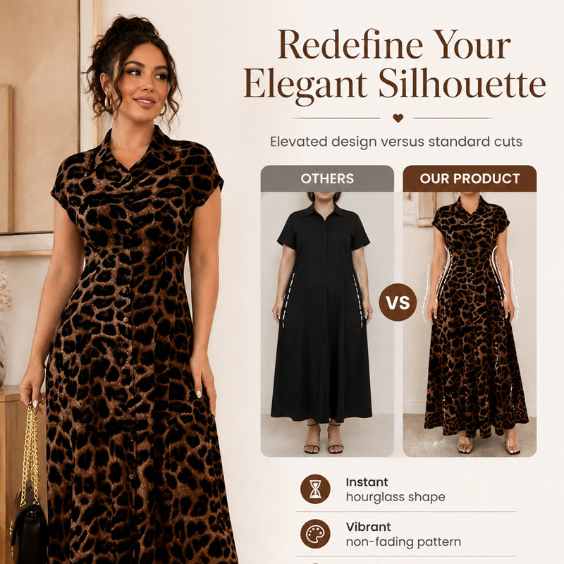👗🐆 50% RABATT! Elegantes Damen-Kleid mit Leopardenprint & Reverskragen – Stilvoll, figurbetont & perfekt für Büro, Dinner & besondere Anlässe ✨