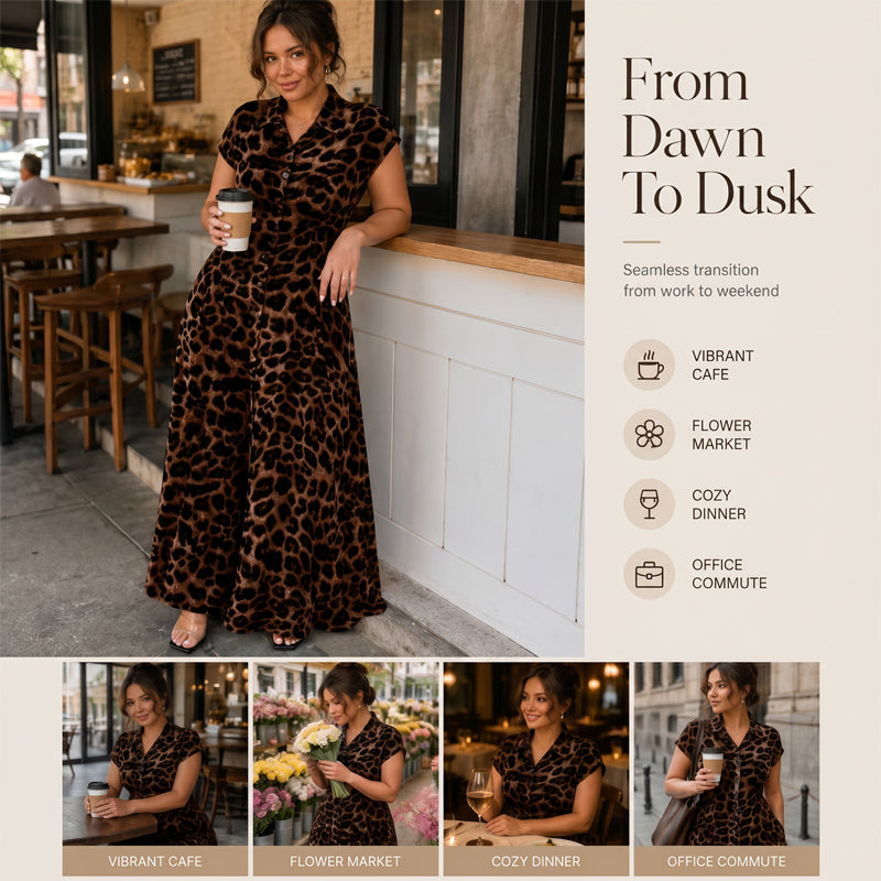 👗🐆 50% RABATT! Elegantes Damen-Kleid mit Leopardenprint & Reverskragen – Stilvoll, figurbetont & perfekt für Büro, Dinner & besondere Anlässe ✨