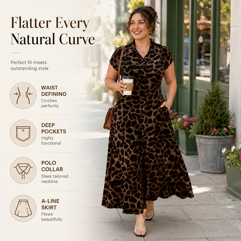 👗🐆 50% RABATT! Elegantes Damen-Kleid mit Leopardenprint & Reverskragen – Stilvoll, figurbetont & perfekt für Büro, Dinner & besondere Anlässe ✨
