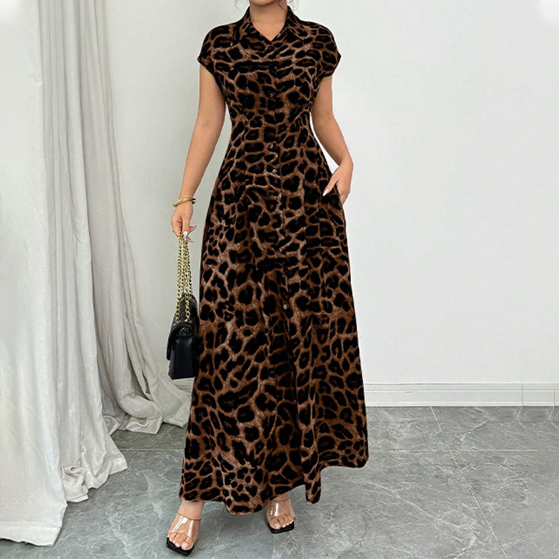 👗🐆 50% RABATT! Elegantes Damen-Kleid mit Leopardenprint & Reverskragen – Stilvoll, figurbetont & perfekt für Büro, Dinner & besondere Anlässe ✨