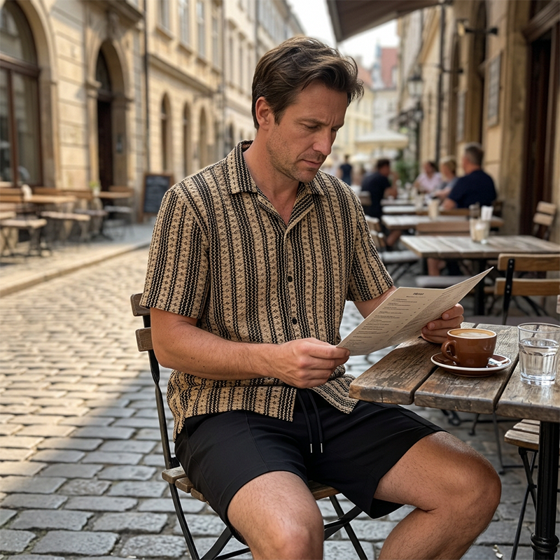 Men's Casual Short Sleeve Shirt and Shorts Set