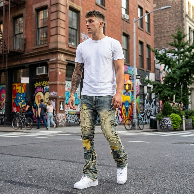 👖 50% RABATT! ✨ Klassische Stretch-Jeans mit ausgestelltem Bein für Herren – Vintage-Wash & Patchwork-Details – Hochwertige Denim, perfekt für Smart-Casual-Style – bequem und stilvoll 🔥