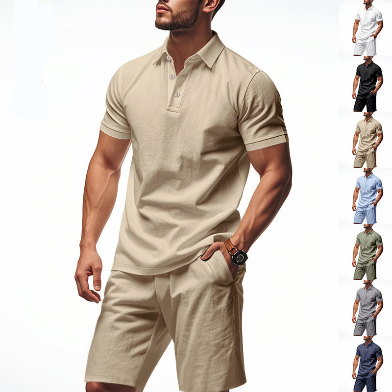 👕 NUR FÜR KURZE ZEIT 50% RABATT! 💥 Herren Lässiges Oberteil & Shorts 2-teiliges Set – Leinenmischung, Revers-Kragen, Elastischer Bund ✨