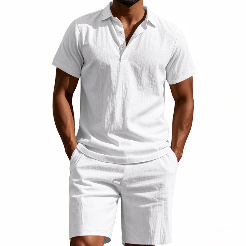 👕 NUR FÜR KURZE ZEIT 50% RABATT! 💥 Herren Lässiges Oberteil & Shorts 2-teiliges Set – Leinenmischung, Revers-Kragen, Elastischer Bund ✨