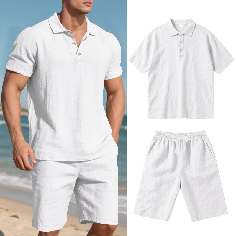 👕 NUR FÜR KURZE ZEIT 50% RABATT! 💥 Herren Lässiges Oberteil & Shorts 2-teiliges Set – Leinenmischung, Revers-Kragen, Elastischer Bund ✨