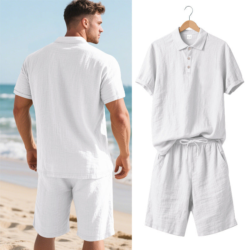 👕 NUR FÜR KURZE ZEIT 50% RABATT! 💥 Herren Lässiges Oberteil & Shorts 2-teiliges Set – Leinenmischung, Revers-Kragen, Elastischer Bund ✨