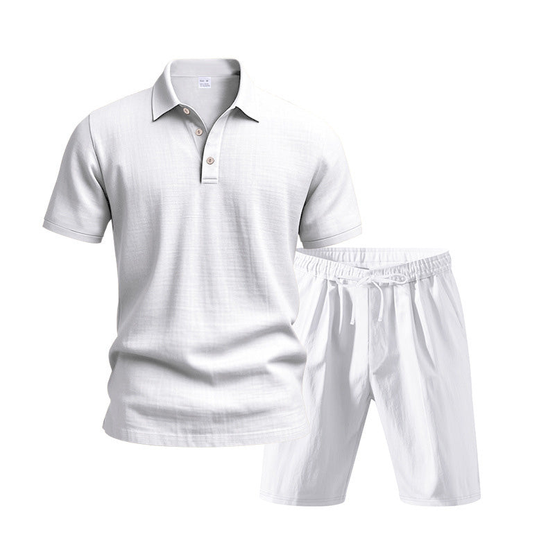 👕 NUR FÜR KURZE ZEIT 50% RABATT! 💥 Herren Lässiges Oberteil & Shorts 2-teiliges Set – Leinenmischung, Revers-Kragen, Elastischer Bund ✨