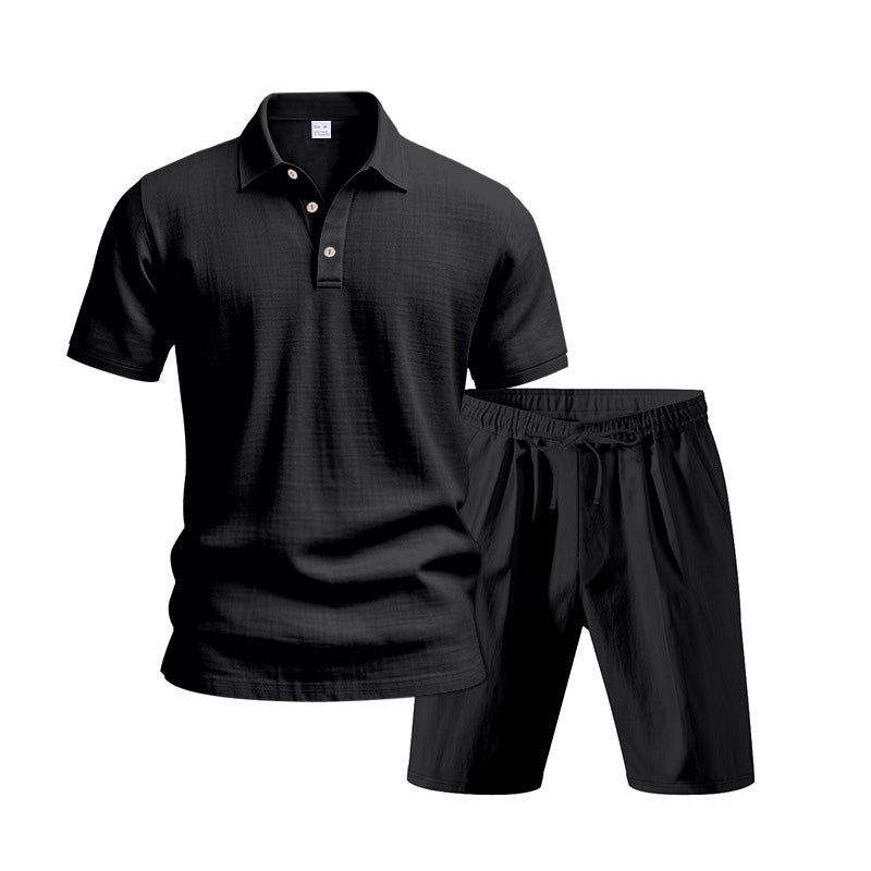 👕 NUR FÜR KURZE ZEIT 50% RABATT! 💥 Herren Lässiges Oberteil & Shorts 2-teiliges Set – Leinenmischung, Revers-Kragen, Elastischer Bund ✨