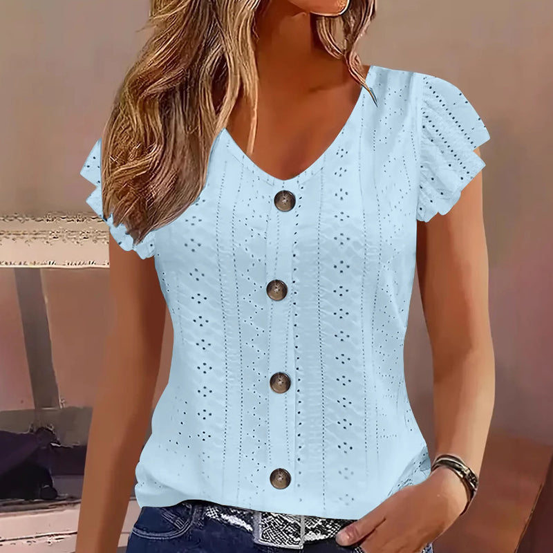 📢Mid-Season Sale: −50% nur für kurze Zeit⏰👚Damen-Kurzarmshirt mit V-Ausschnitt & Knopfleiste🌸