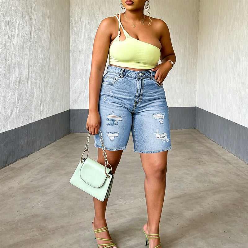 📢Mid-Season Sale: −50% nur für kurze Zeit⏰👖 Damen-Denim-Shorts in Übergrößen mit Used-Look