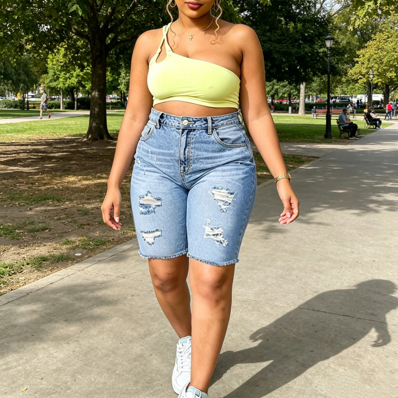 📢Mid-Season Sale: −50% nur für kurze Zeit⏰👖 Damen-Denim-Shorts in Übergrößen mit Used-Look