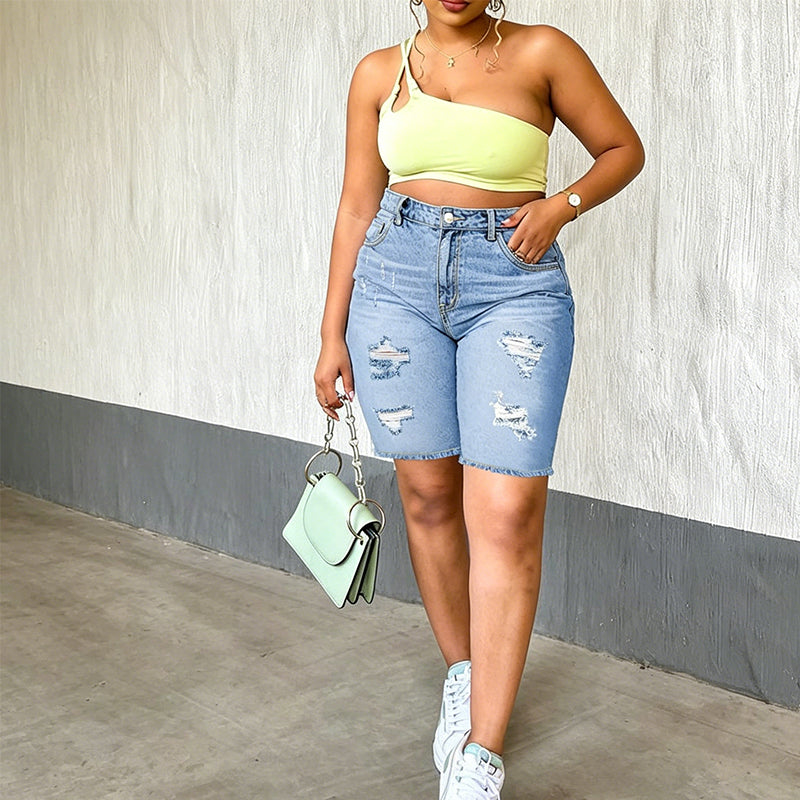 📢Mid-Season Sale: −50% nur für kurze Zeit⏰👖 Damen-Denim-Shorts in Übergrößen mit Used-Look
