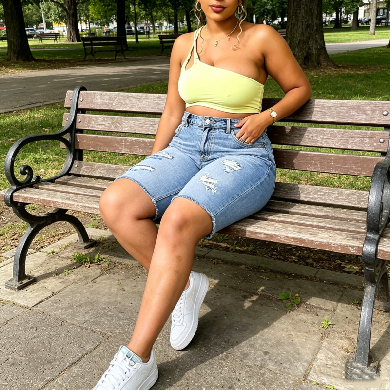 📢Mid-Season Sale: −50% nur für kurze Zeit⏰👖 Damen-Denim-Shorts in Übergrößen mit Used-Look