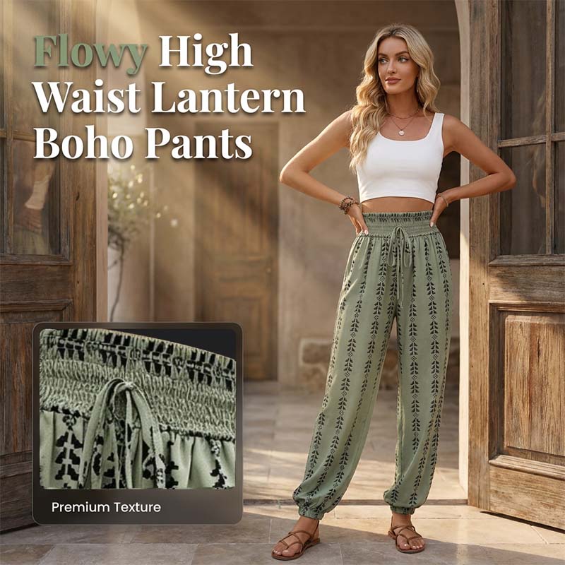 👖 Damen-Harfenhose mit Gummibund & Print – hohe Taille, luftige Passform & vielseitig für Alltag, Strand & Reisen 🌸☀️