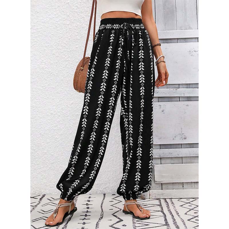 👖 Damen-Harfenhose mit Gummibund & Print – hohe Taille, luftige Passform & vielseitig für Alltag, Strand & Reisen 🌸☀️