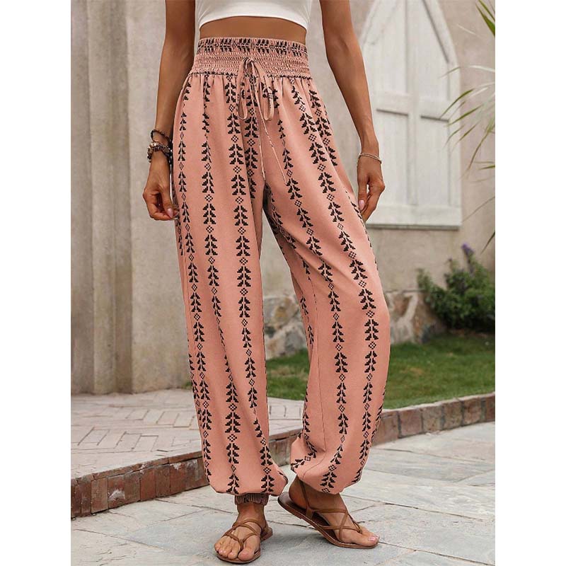 👖 Damen-Harfenhose mit Gummibund & Print – hohe Taille, luftige Passform & vielseitig für Alltag, Strand & Reisen 🌸☀️