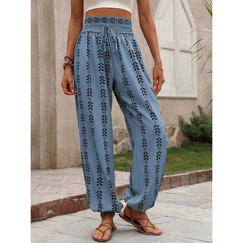 👖 Damen-Harfenhose mit Gummibund & Print – hohe Taille, luftige Passform & vielseitig für Alltag, Strand & Reisen 🌸☀️