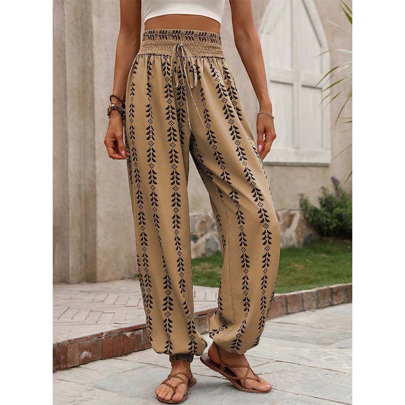 👖 Damen-Harfenhose mit Gummibund & Print – hohe Taille, luftige Passform & vielseitig für Alltag, Strand & Reisen 🌸☀️