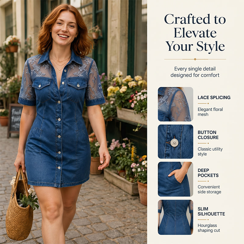 👗✨ 50% RABATT! Damen transparentes Spitzen-Denim-Minikleid – Trendig, figurbetont & perfekt für Party, Date & Sommerabende 💎