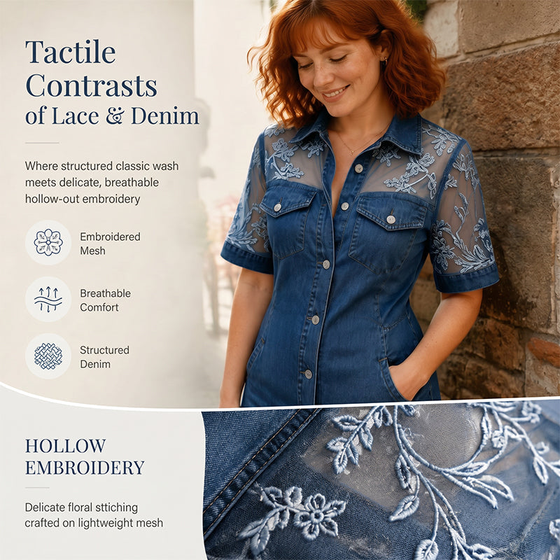 👗✨ 50% RABATT! Damen transparentes Spitzen-Denim-Minikleid – Trendig, figurbetont & perfekt für Party, Date & Sommerabende 💎