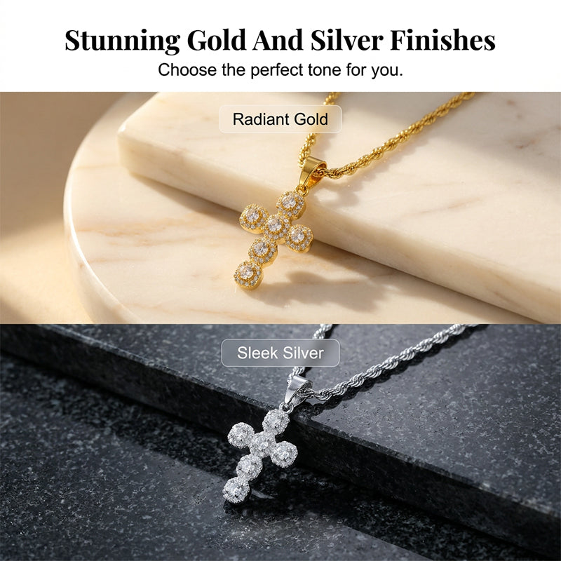📿 Zirkonia-Kreuzanhänger mit Zopflochkette – funkelnd, elegant & zeitlos, ideal für Alltag & besondere Anlässe ✨