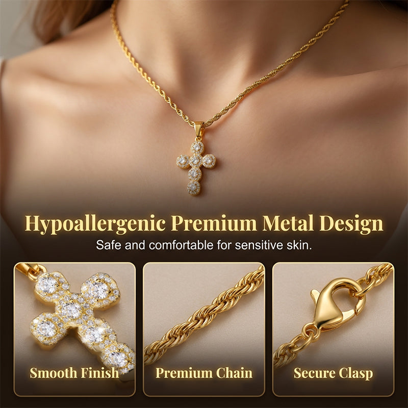 📿 Zirkonia-Kreuzanhänger mit Zopflochkette – funkelnd, elegant & zeitlos, ideal für Alltag & besondere Anlässe ✨