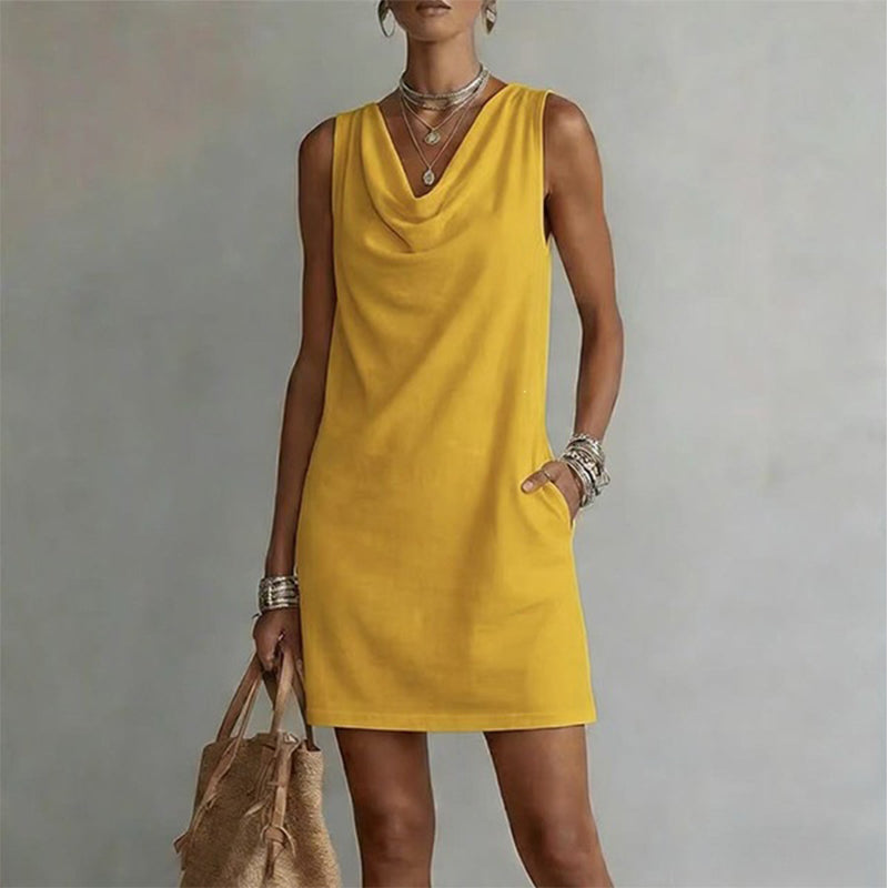 👗 50% RABATT! ⏰ Elegantes Slim-Fit-Kleid mit Wasserfallausschnitt – Ärmellos & mit Seitentaschen – Vielseitig & schmeichelhaft – perfekt für Büro, Dinner oder einen stilvollen Auftritt im Alltag ✨🌸