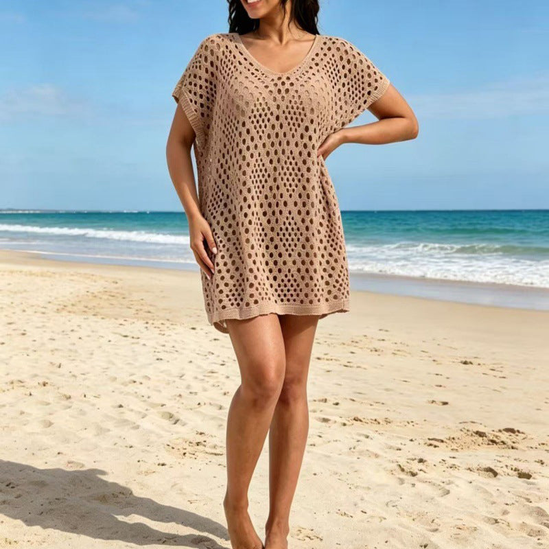 👗 Damen-Strand-Cover-up mit Hohlsaum & Rundhalsausschnitt – luftig, leicht & vielseitig für Strand, Pool & heiße Tage ☀️🌊