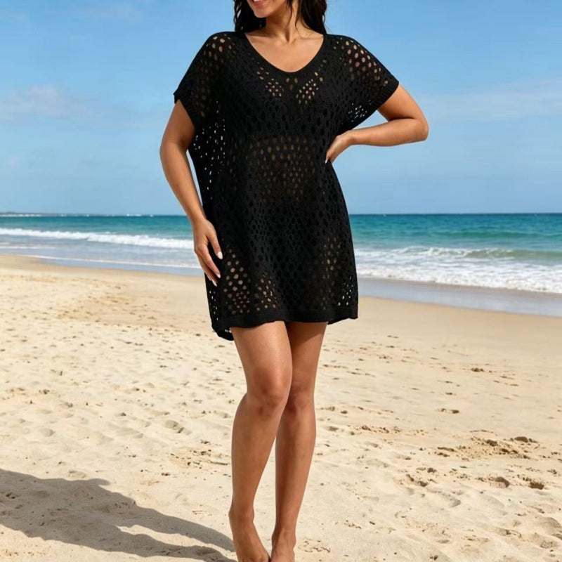 👗 Damen-Strand-Cover-up mit Hohlsaum & Rundhalsausschnitt – luftig, leicht & vielseitig für Strand, Pool & heiße Tage ☀️🌊