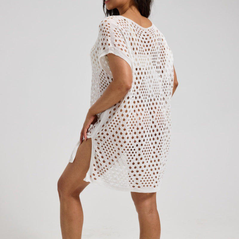 👗 Damen-Strand-Cover-up mit Hohlsaum & Rundhalsausschnitt – luftig, leicht & vielseitig für Strand, Pool & heiße Tage ☀️🌊