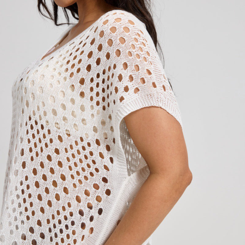 👗 Damen-Strand-Cover-up mit Hohlsaum & Rundhalsausschnitt – luftig, leicht & vielseitig für Strand, Pool & heiße Tage ☀️🌊