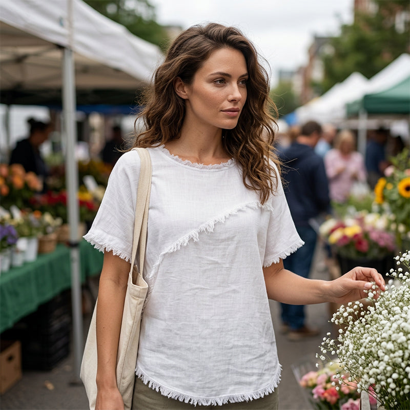 👚 Damen-Sommer-Top mit rohen Saumkanten & Paneelen – leicht, luftig & vielseitig für Alltag, Strand & Reisen ☀️🌿