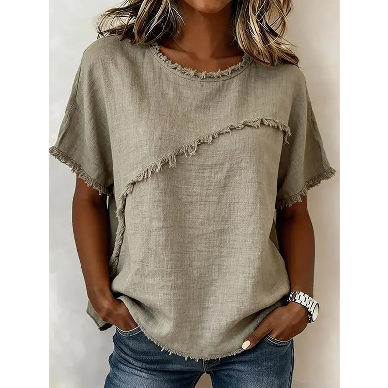 👚 Damen-Sommer-Top mit rohen Saumkanten & Paneelen – leicht, luftig & vielseitig für Alltag, Strand & Reisen ☀️🌿