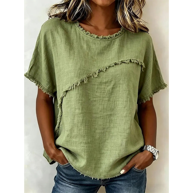 👚 Damen-Sommer-Top mit rohen Saumkanten & Paneelen – leicht, luftig & vielseitig für Alltag, Strand & Reisen ☀️🌿
