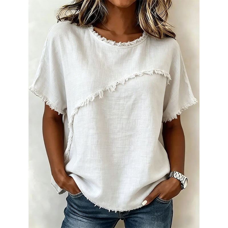 👚 Damen-Sommer-Top mit rohen Saumkanten & Paneelen – leicht, luftig & vielseitig für Alltag, Strand & Reisen ☀️🌿
