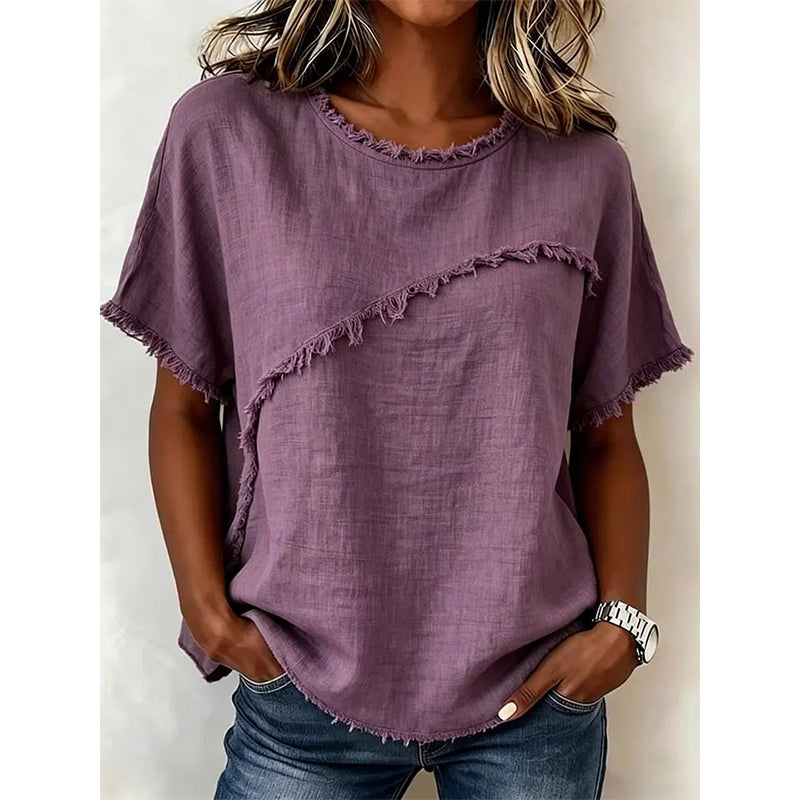 👚 Damen-Sommer-Top mit rohen Saumkanten & Paneelen – leicht, luftig & vielseitig für Alltag, Strand & Reisen ☀️🌿