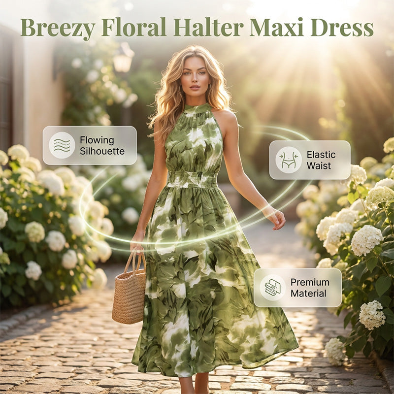 👗 Damen-Kleid mit Halsterneck, ärmellos & bedruckt – leicht, luftig & vielseitig für Sommer, Strand & Freizeit 🌸☀️