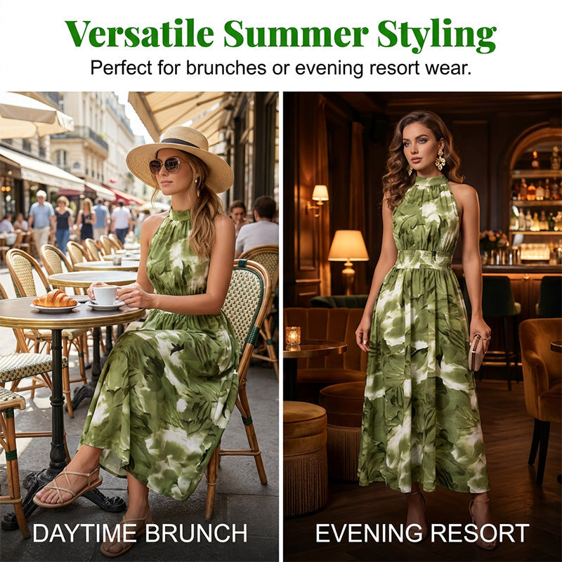 👗 Damen-Kleid mit Halsterneck, ärmellos & bedruckt – leicht, luftig & vielseitig für Sommer, Strand & Freizeit 🌸☀️